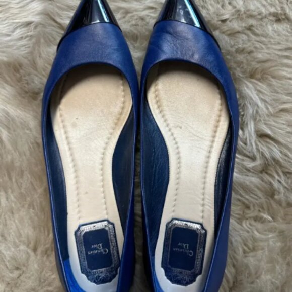 Christian Dior Blue Leather Flats With Pointed Metal Cap Toe size 39 - Picture 3 of 8